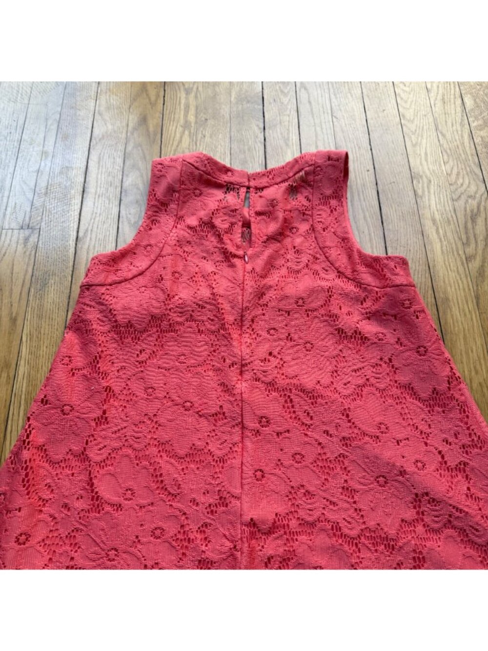 Donna Morgan Size 6 Coral Pink Sleeveless Tent Lace Overlay Trapeze Mini Dress - Picture 15 of 15